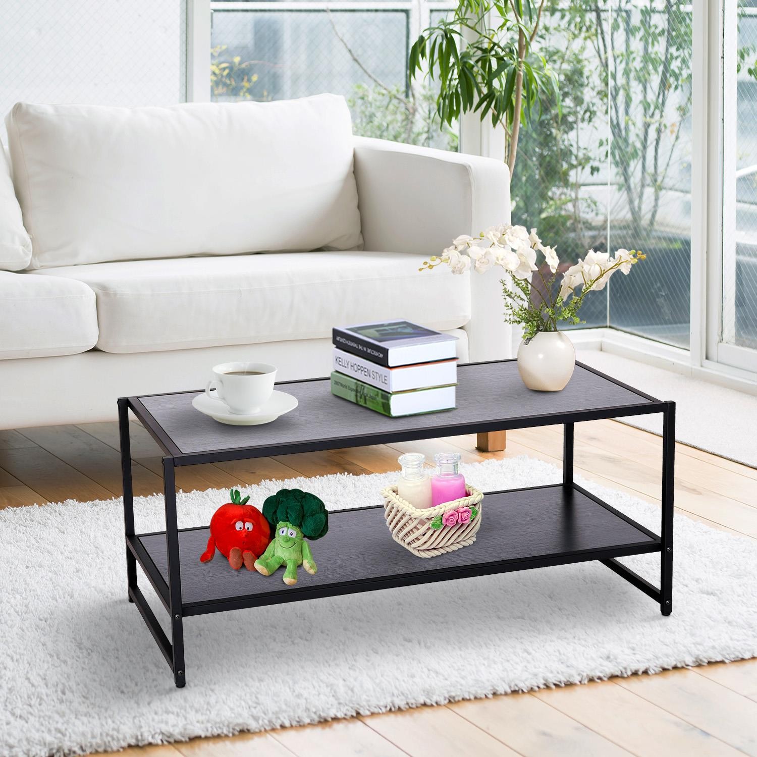 Mesa de Centro MIKE, 106x53 cm, en Metal y Madera, color Negro