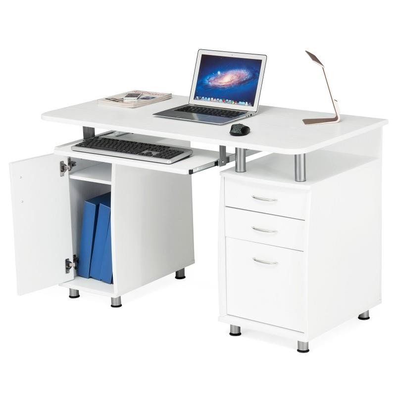 Mesa para Ordenador MOKE, con Cajones y Bandeja para Teclado, 121x60x76 cm, en Madera Negra