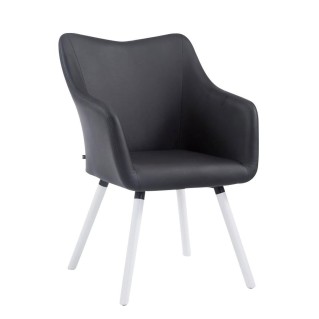 Silla de Confidente GREG PIEL, Patas Blancas, Negro