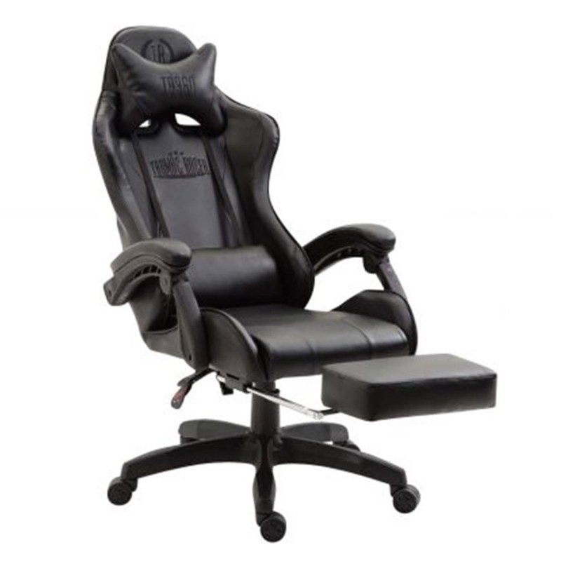 Silla Gaming POKER, Con Reposapiés, Piel color Negro