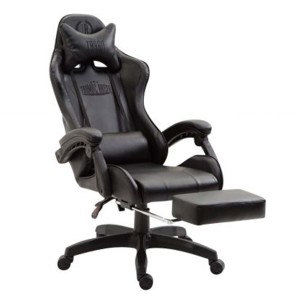 Silla Gaming POKER, Con Reposapiés, Piel color Negro