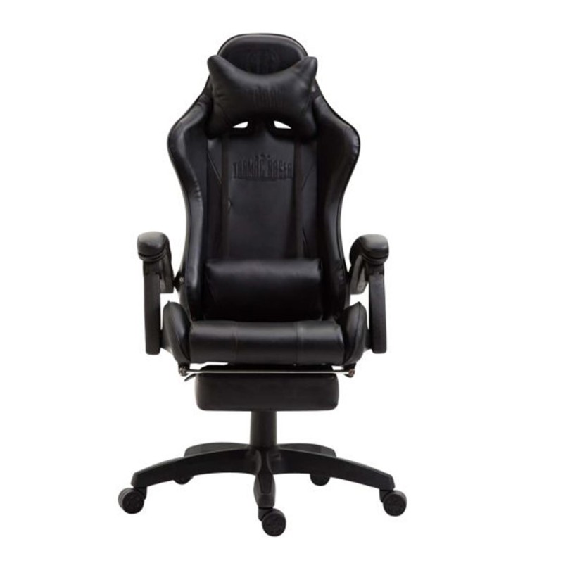 Silla Gaming POKER, Con Reposapiés, Piel color Negro