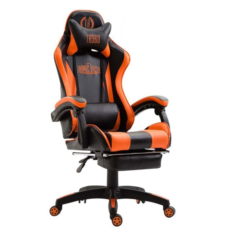Silla Gaming POKER, Con Reposapiés, Piel color Negro