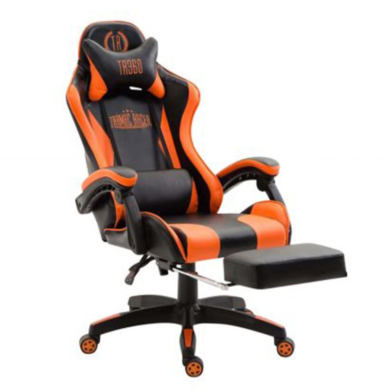 Silla Gaming POKER, Con Reposapiés, Piel color Negro