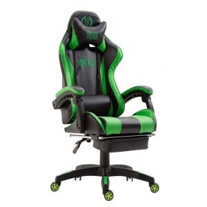 Silla Gaming POKER, Con Reposapiés, Piel color Negro