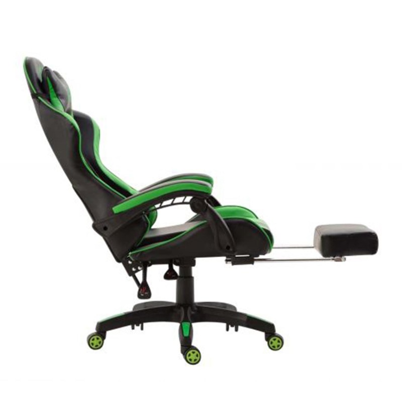 Silla Gaming POKER, Con Reposapiés, Piel color Negro