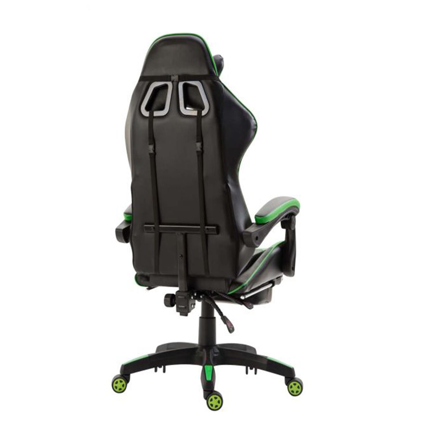 Silla Gaming POKER con Reposapiés, Cojines Lumbar y Cervical, En Piel Negra