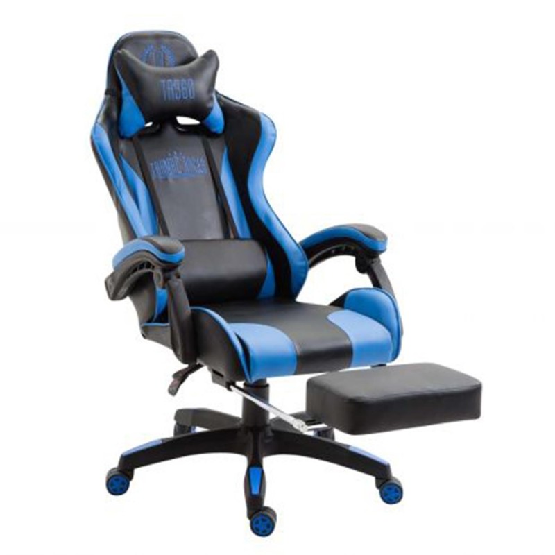 Silla Gaming POKER, Con Reposapiés, Piel color Negro