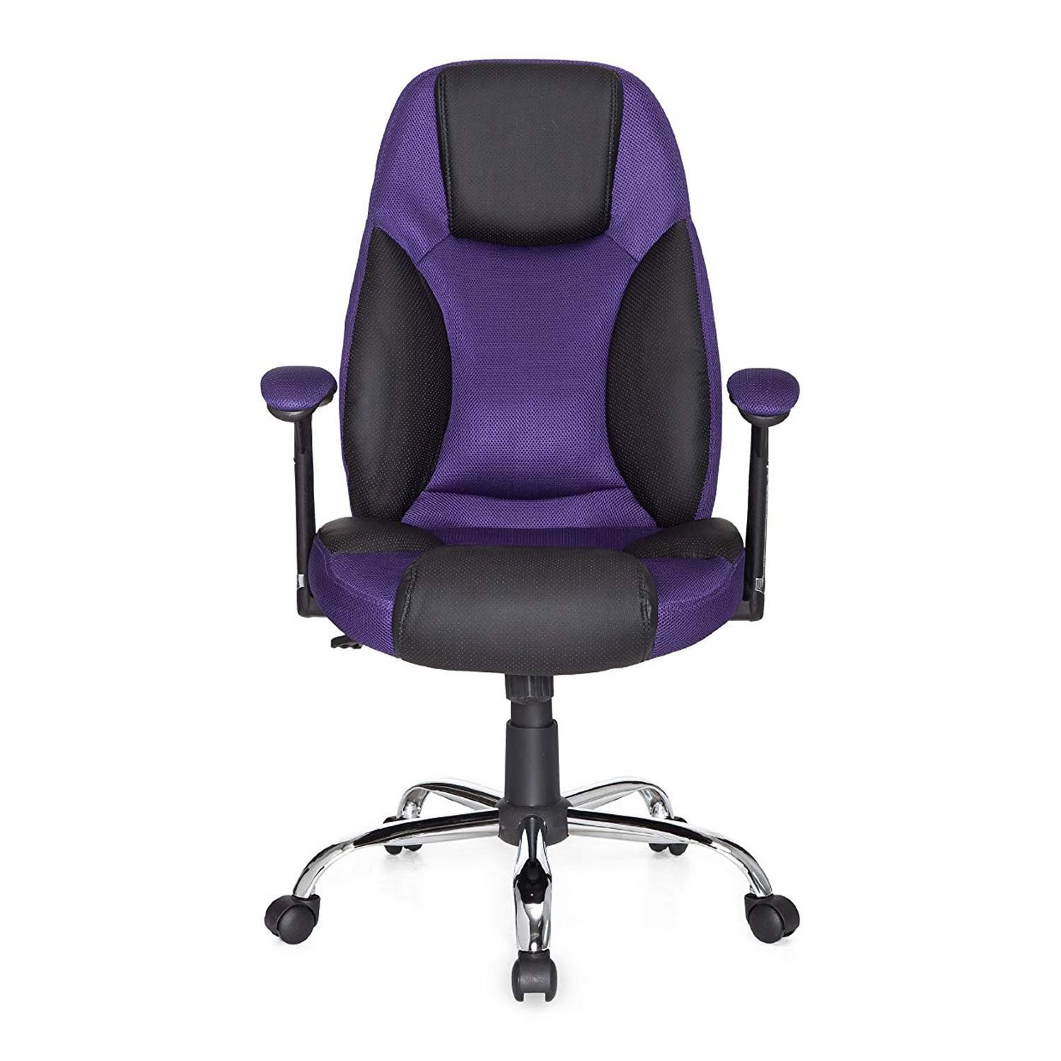 Silla Gaming TIMANA, Grueso Acolchado, en Malla Morada y Piel Negra