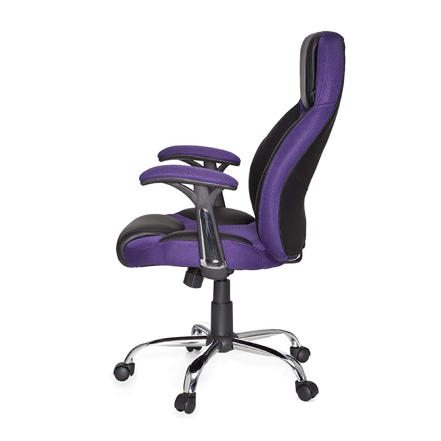 Silla Gaming TIMANA, Grueso Acolchado, en Malla Morada y Piel Negra