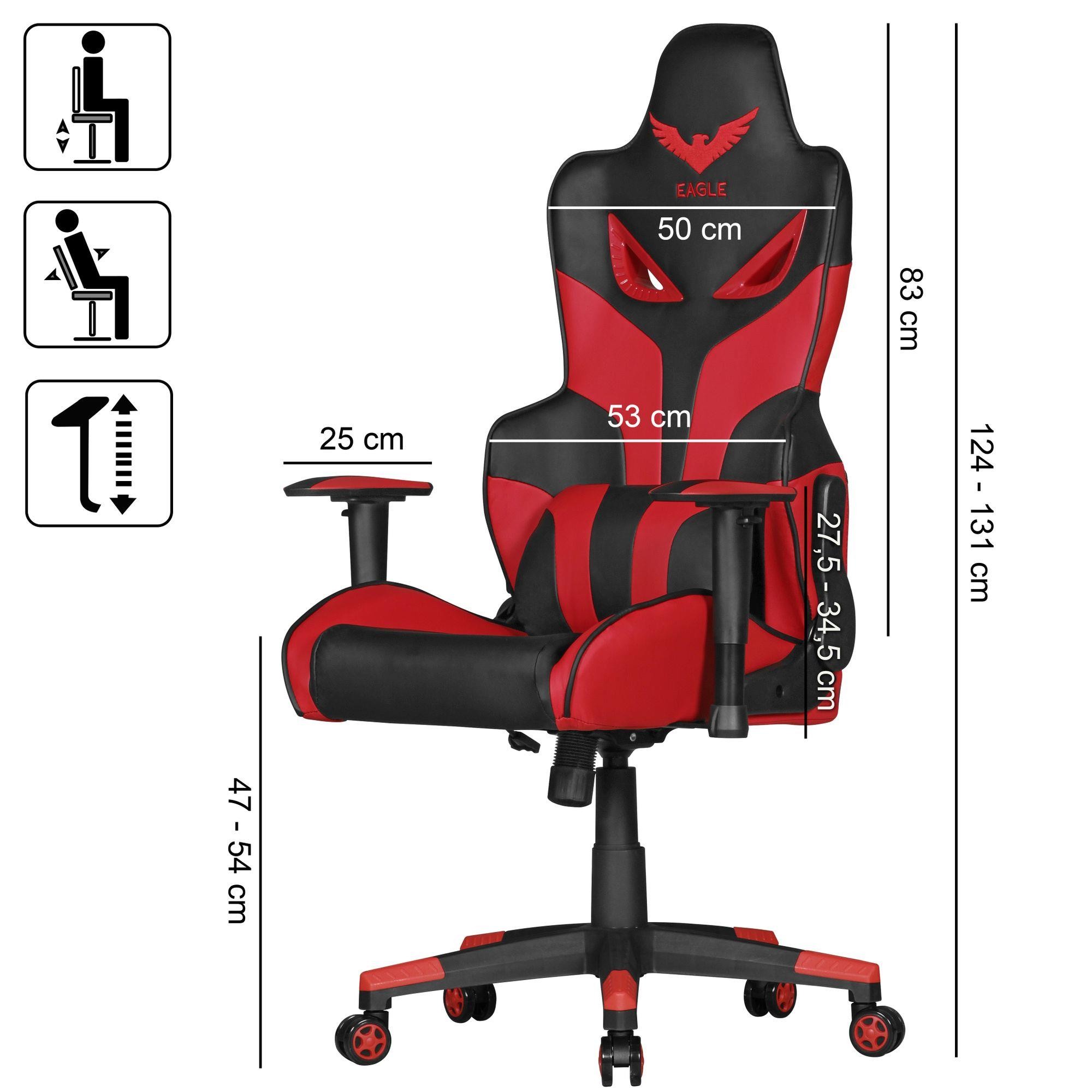 Silla Gaming EAGLE, Respaldo Reclinable, Cojín Lumbar, en Piel Negro/Azul