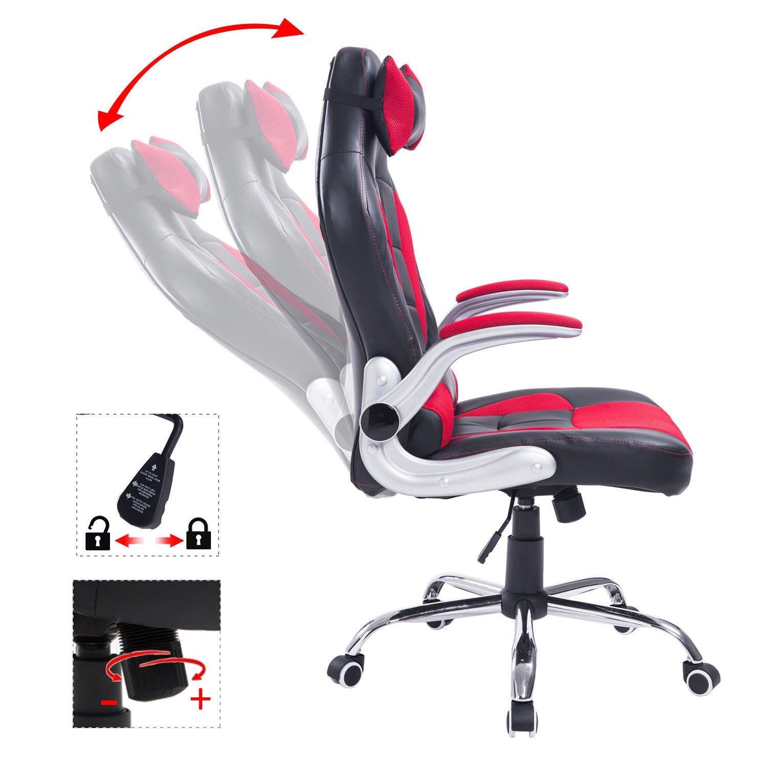 Silla Gaming FATANI, Reposabrazos Abatibles, en Piel y Malla Negra