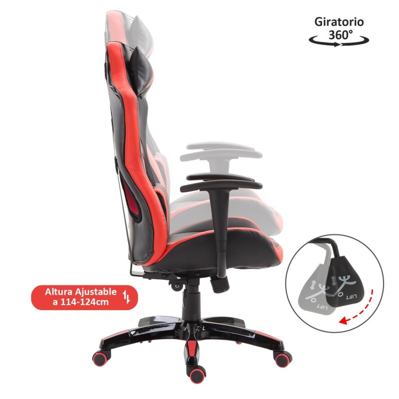 Silla Gaming TOMBI en Piel Negra y Roja