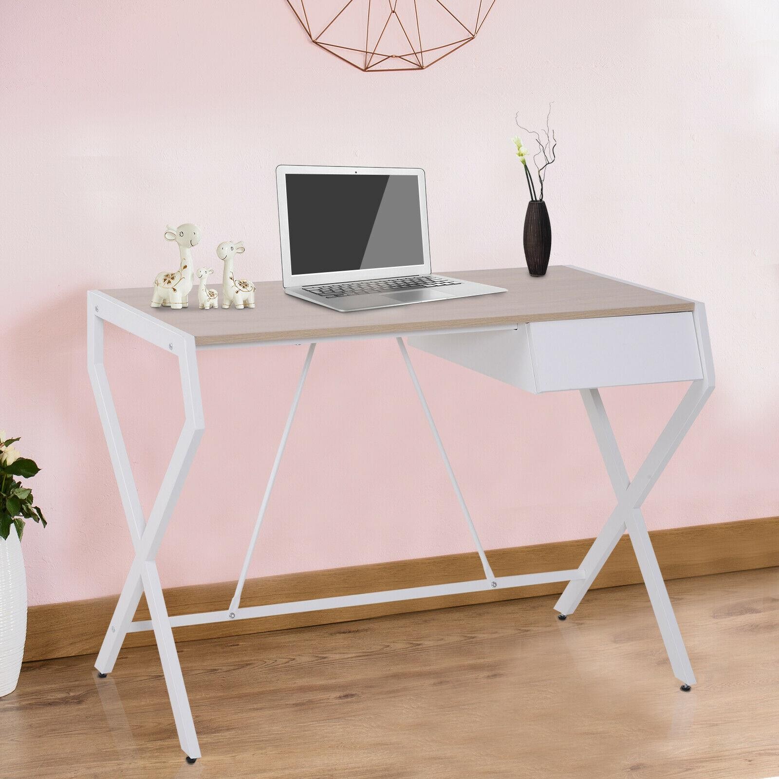 Mesa de Oficina LURITA, 105x56x75 cm, con Cajón, en Metal y Madera color Roble