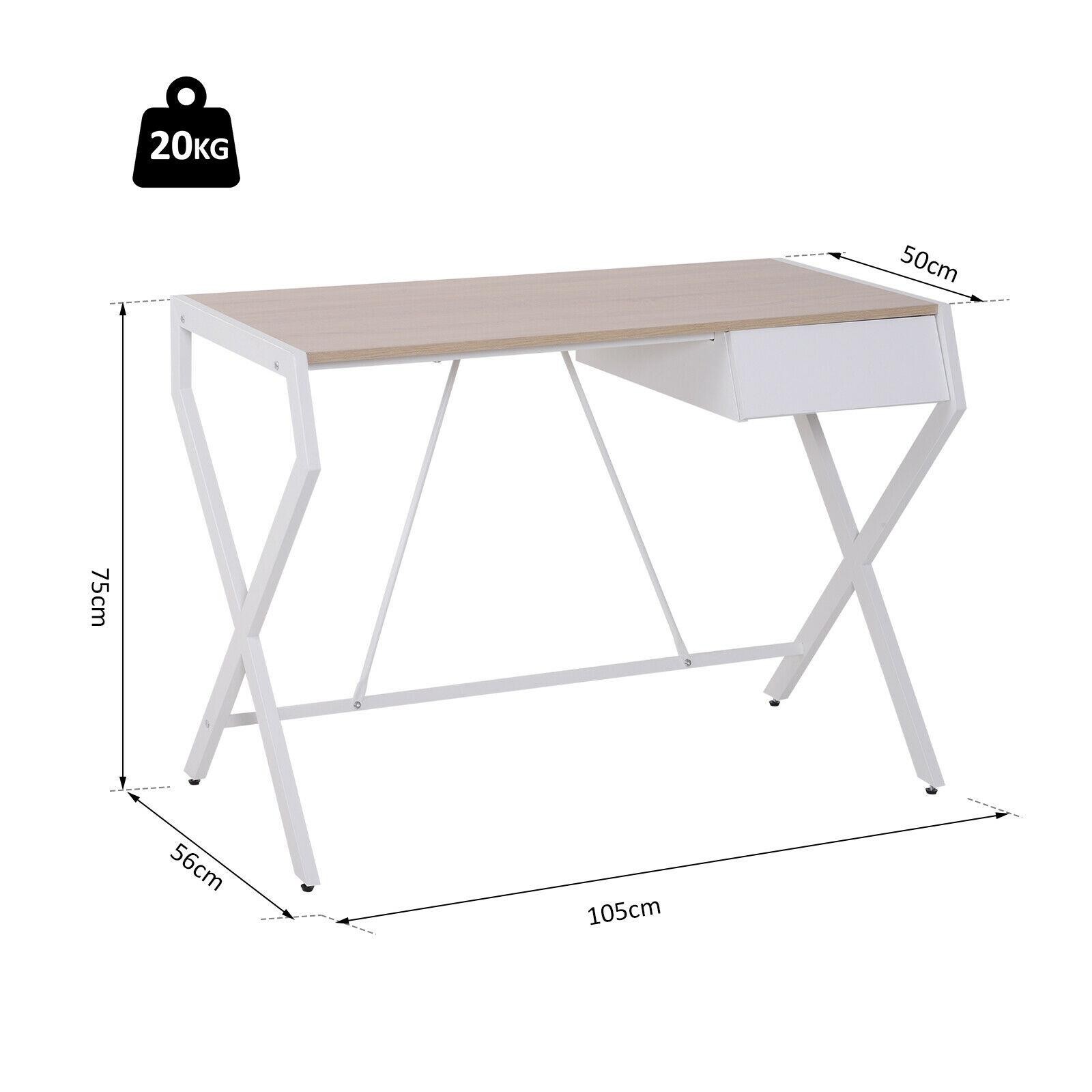 Mesa de Oficina LURITA, 105x56x75 cm, con Cajón, en Metal y Madera color Roble