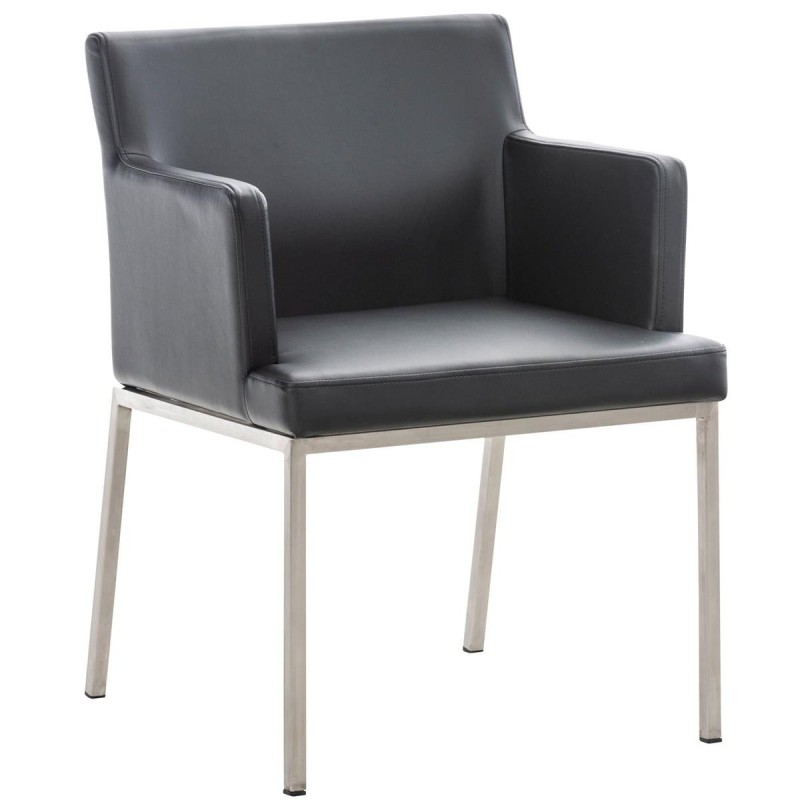 Silla de Confidente NICOLE, Patas en Acero Inoxidable, Piel Negra