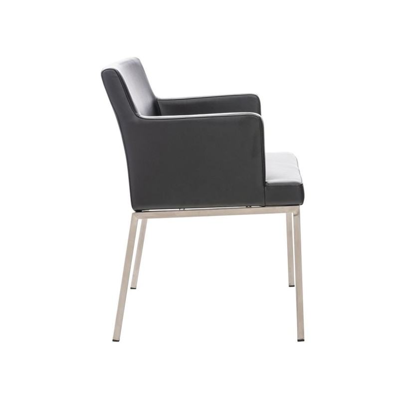 Silla de Confidente NICOLE, Patas en Acero Inoxidable, Piel Negra