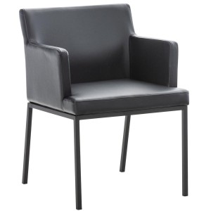 Silla de Confidente NICOLE, Patas Metálicas Negras, Piel Negra
