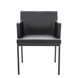 Silla de Confidente NICOLE, Patas Metálicas Negras, Piel Negra 2