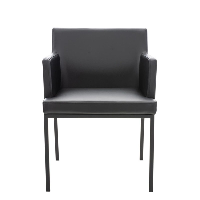 Silla de Confidente NICOLE, Patas Metálicas Negras, Piel Negra