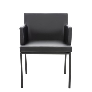 Silla de Confidente NICOLE, Patas Metálicas Negras, Piel Negra