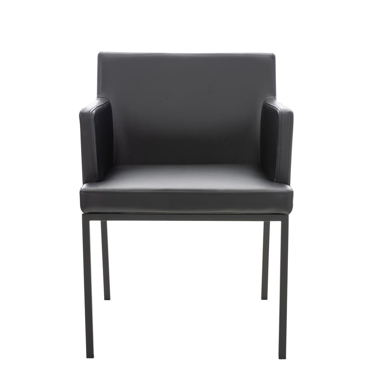 Silla de Confidente NICOLE, Patas Metálicas Negras, Piel Negra