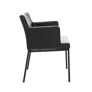 Silla de Confidente NICOLE, Patas Metálicas Negras, Piel Negra