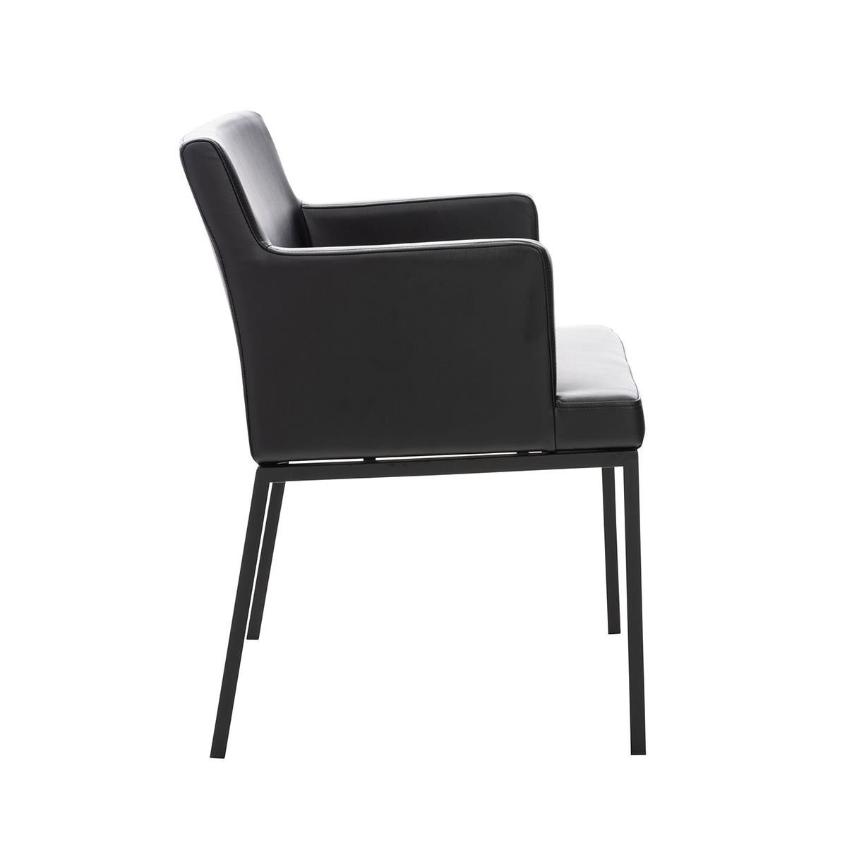 Silla de Confidente NICOLE, Patas Metálicas Negras, Piel Negra