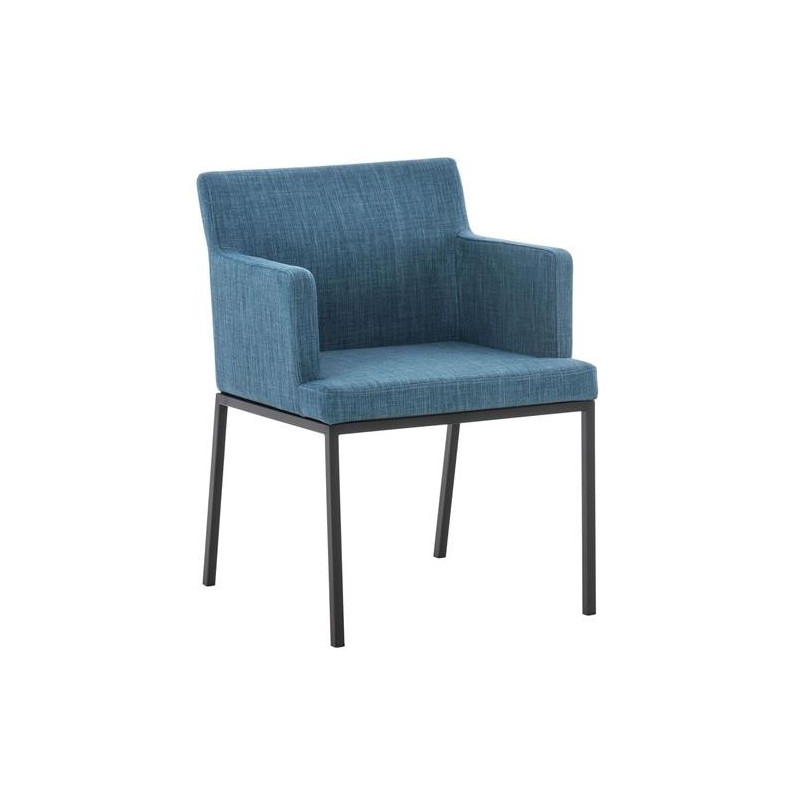 Silla de Confidente NICOLE TELA, Patas Metálicas Negras, Azul