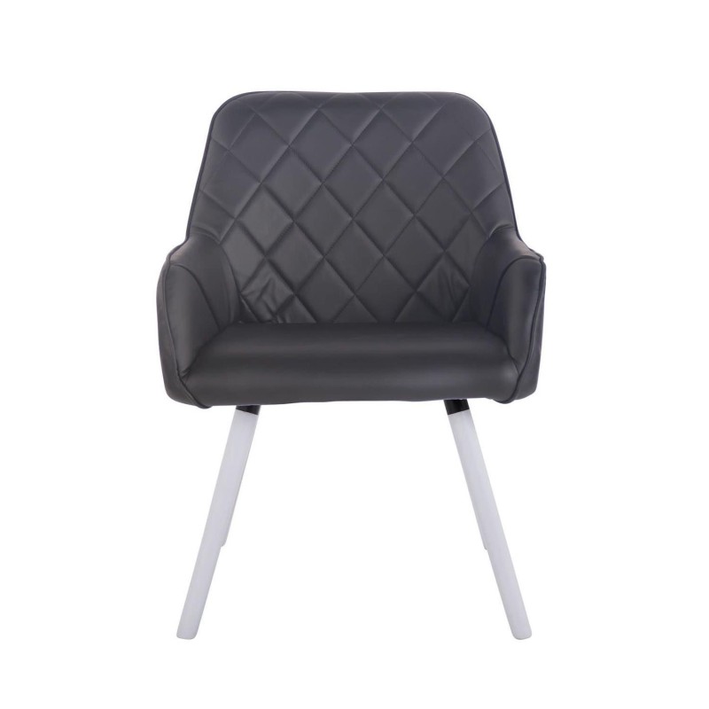 Silla de Confidente DARRY V, Patas Blancas, en Piel Negra