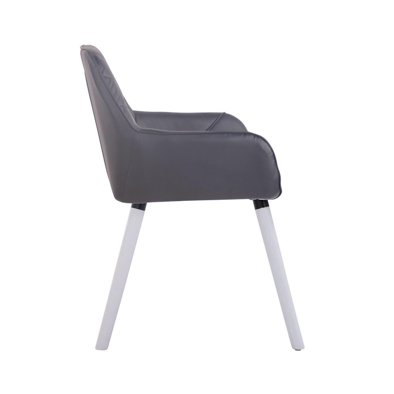 Silla de Confidente DARRY V, Patas Blancas, en Piel con Costuras, Negro