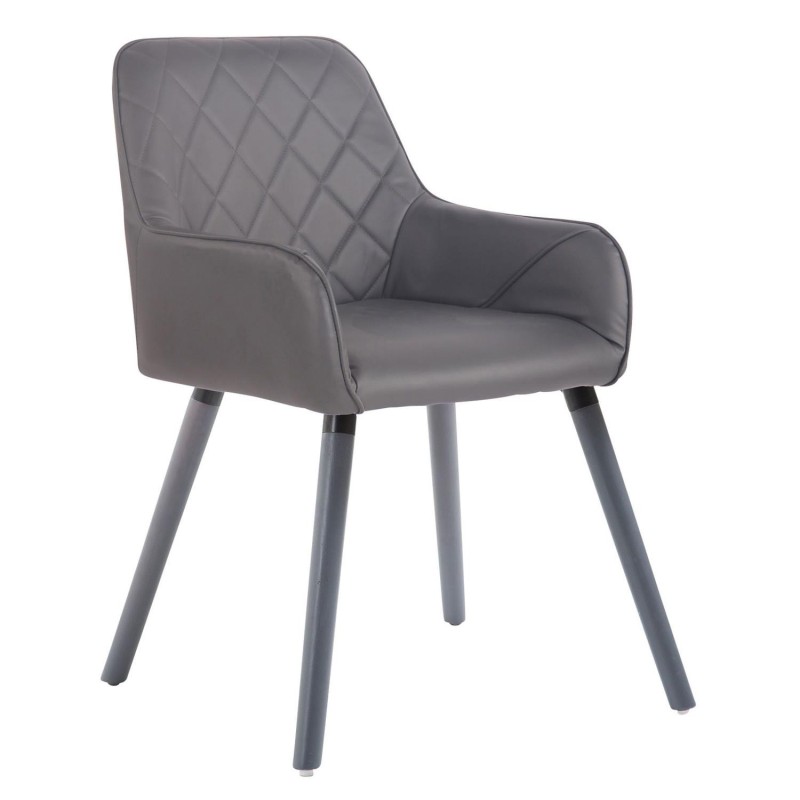 Silla de Confidente DARRY V, Patas Grises, en Piel Negra
