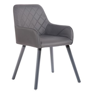 Silla de Confidente DARRY V, Patas Grises, en Piel Negra