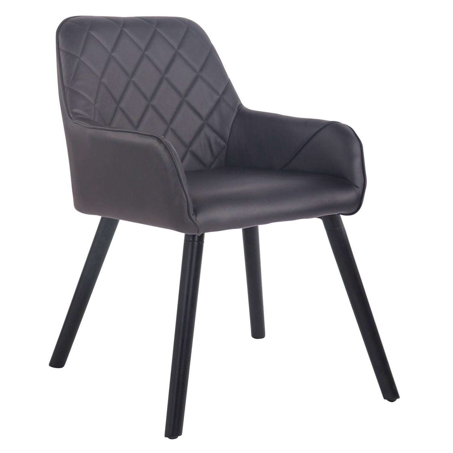 Silla de Confidente DARRY V, Patas Negras, en Piel con Costuras, Negro