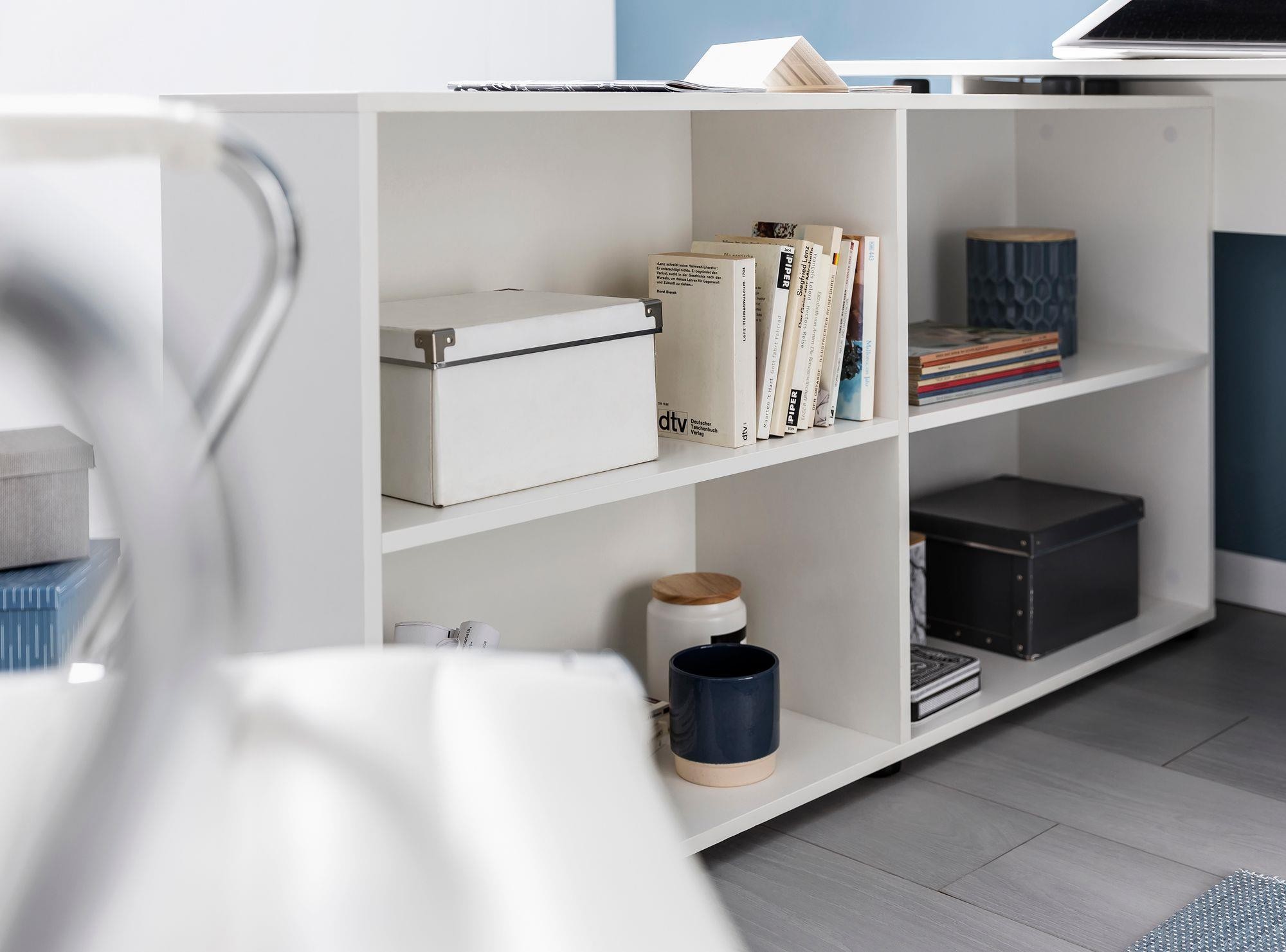 Mesa de Oficina JULIA, 130x60x75cm, Pieza Auxiliar Ajustable, En Blanco