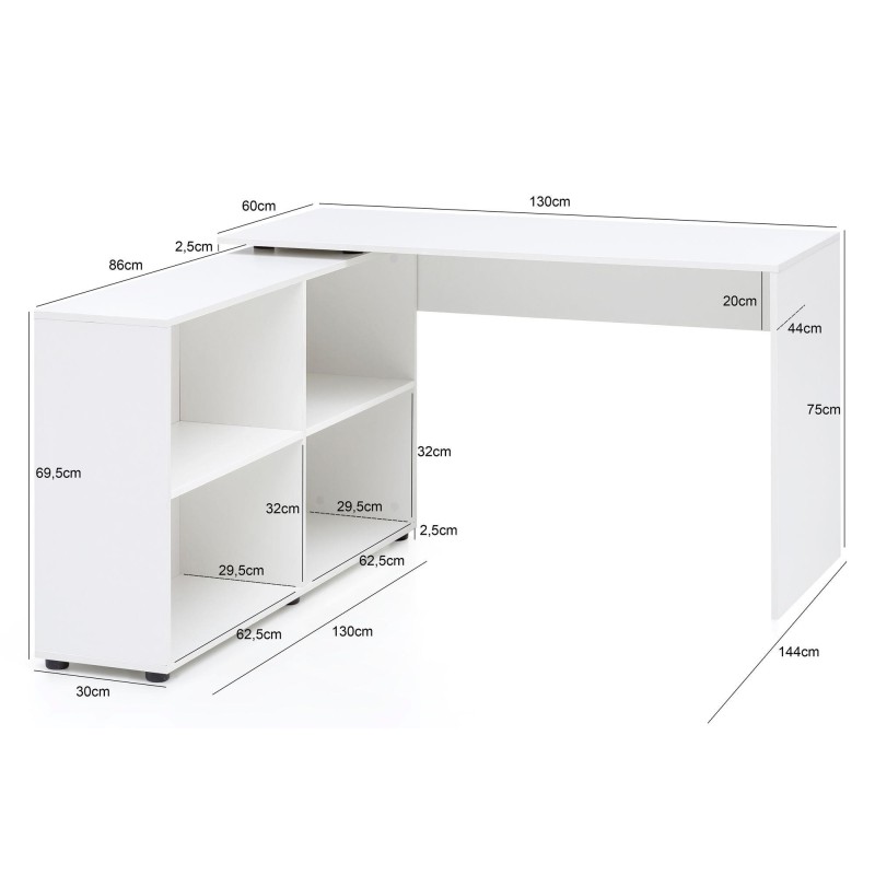 Mesa de ordenador JULIA, configurable, en blanco