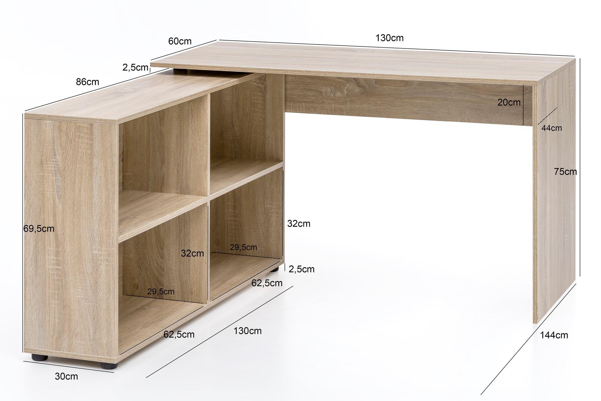 Mesa de Oficina JULIA, 130x60x75cm, Pieza Auxiliar Ajustable, En Blanco