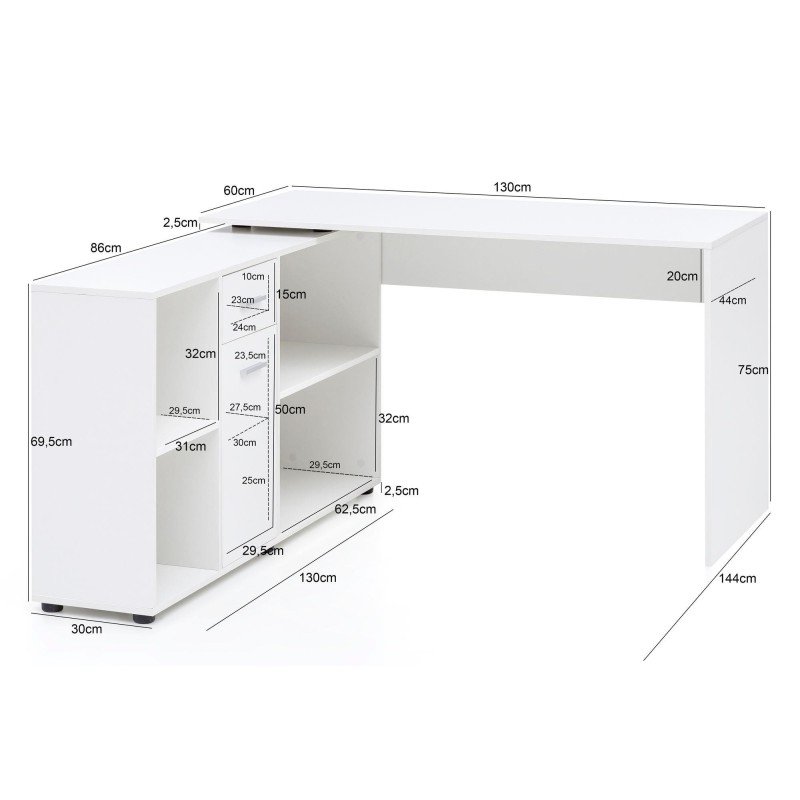 Mesa de ordenador CAMILA, configurable, en blanco