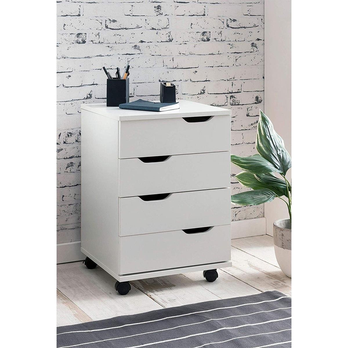 Archivador con Ruedas CONGO, 4 Cajones, 40x40x60 cm, color Blanco