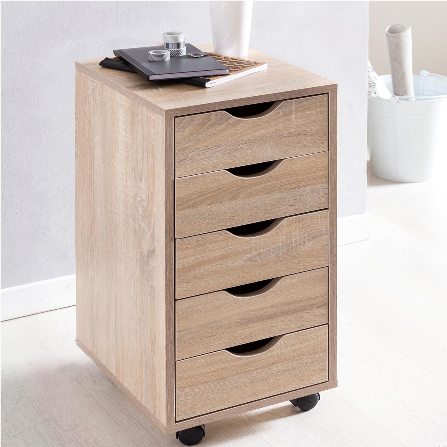 Archivador con Ruedas CLOVER, 5 Cajones, Dimensiones 33x38x68 cm, Color Blanco