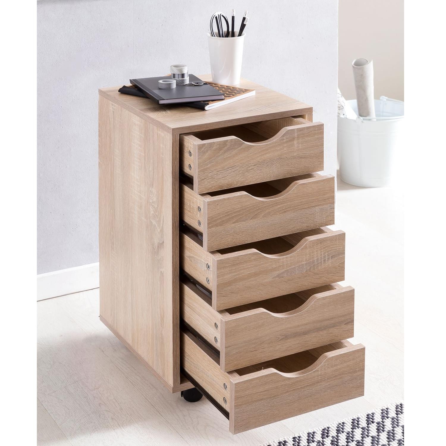 Archivador con Ruedas CLOVER, 5 Cajones, Dimensiones 33x38x68 cm, Color Blanco