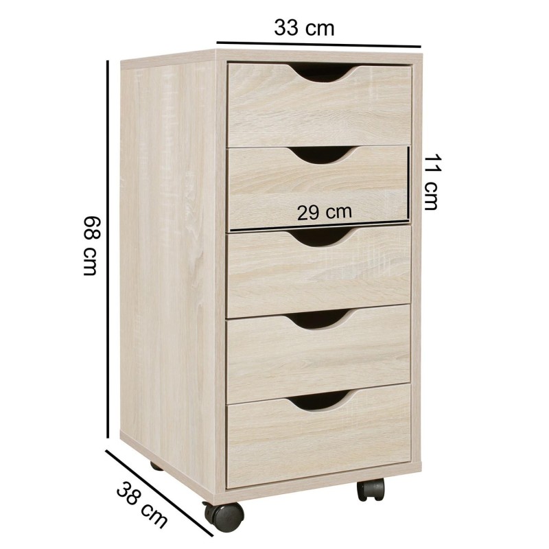 Archivador con Ruedas CLOVER, 5 Cajones, Color Blanco