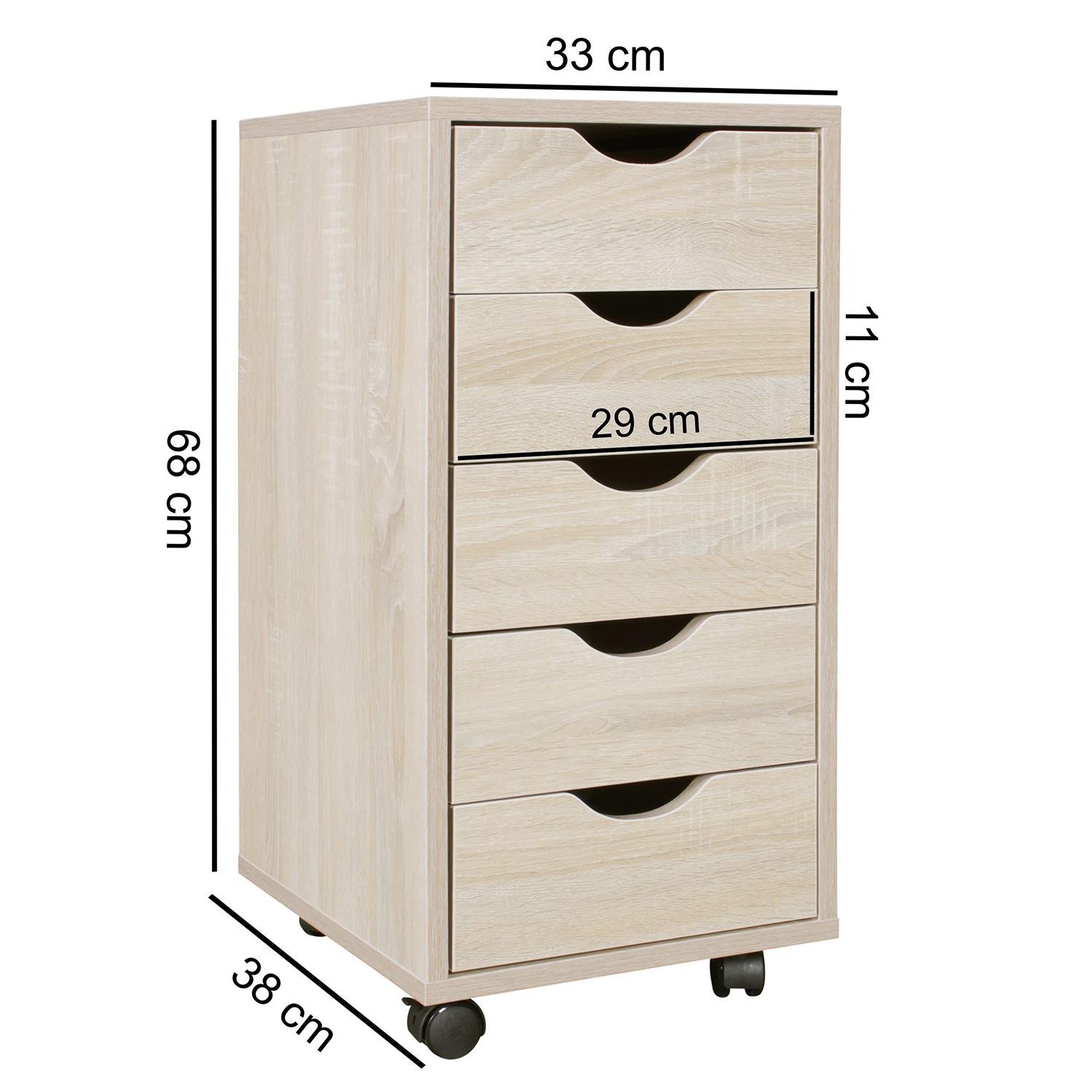 Archivador con Ruedas CLOVER, 5 Cajones, Dimensiones 33x38x68 cm, Color Blanco