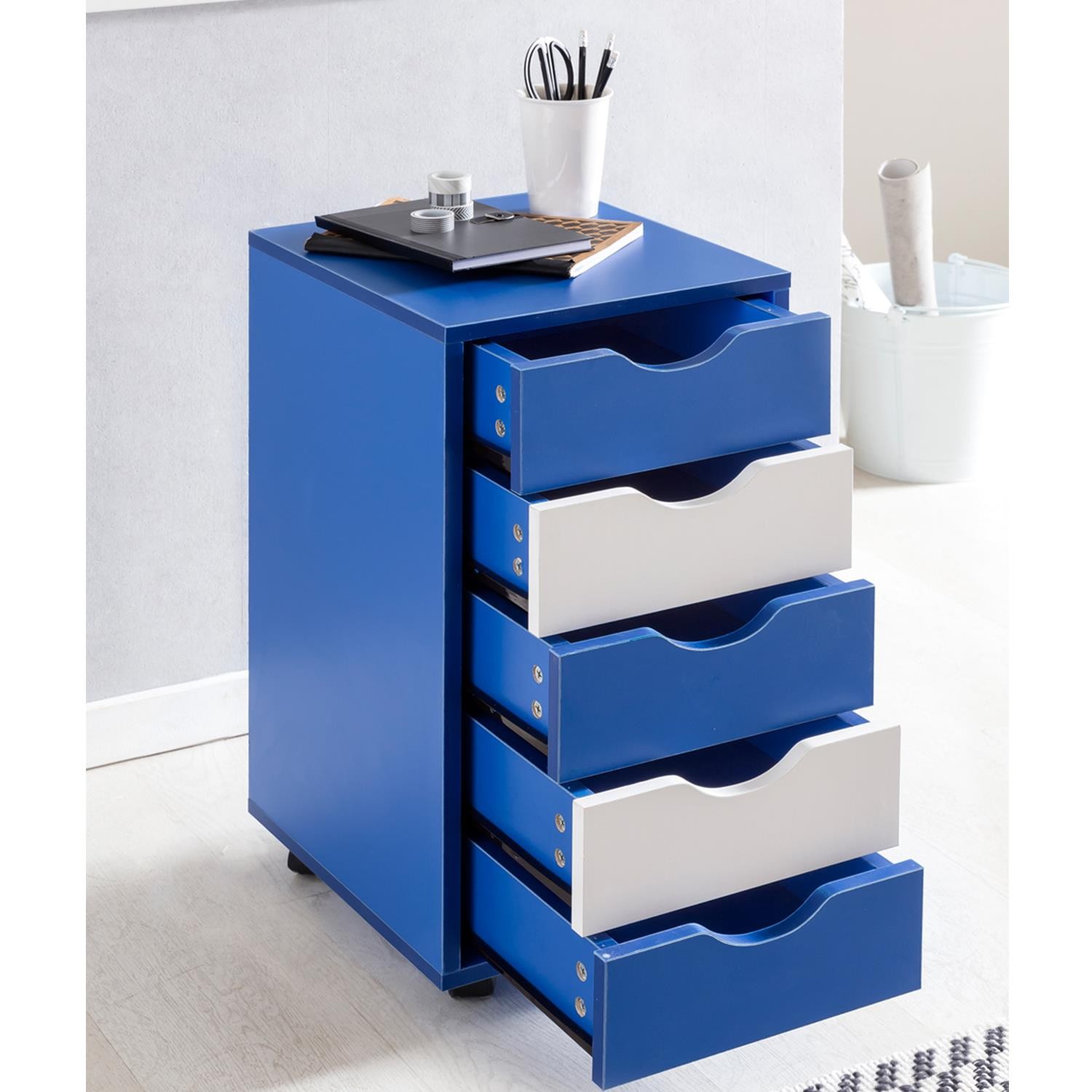 Archivador con Ruedas CLOVER, 5 Cajones, Dimensiones 33x38x68 cm, Color Blanco