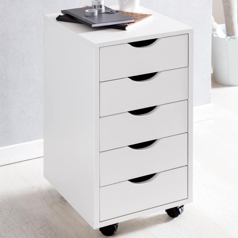 Archivador con Ruedas CLOVER, 5 Cajones, Color Blanco