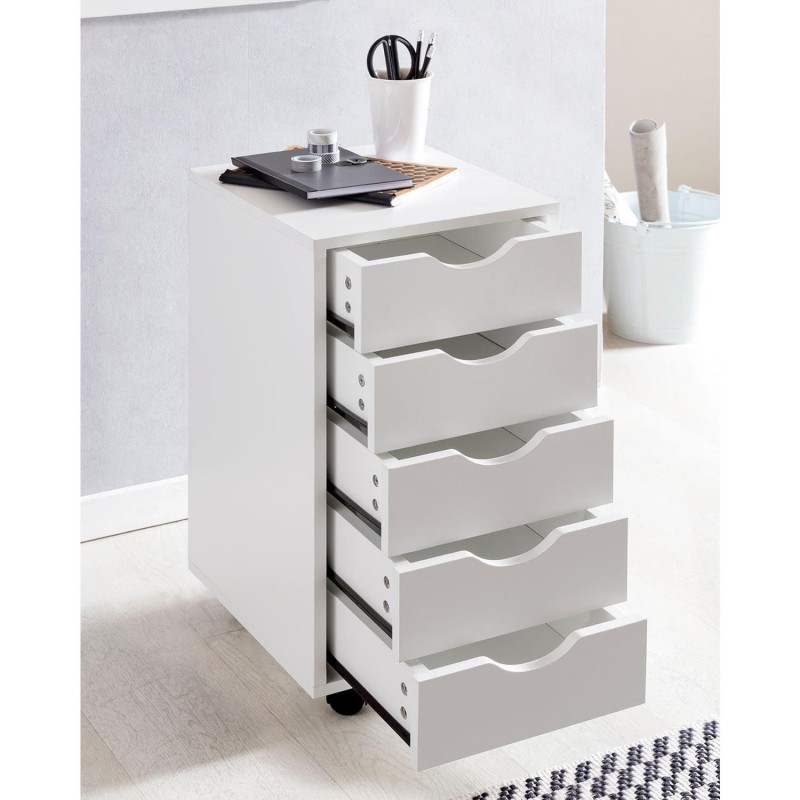 Archivador con Ruedas CLOVER, 5 Cajones, Color Blanco