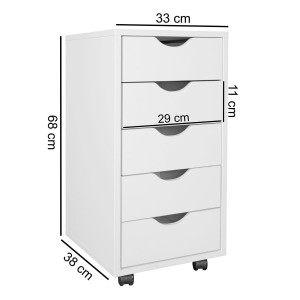 Archivador con Ruedas CLOVER, 5 Cajones, Color Blanco