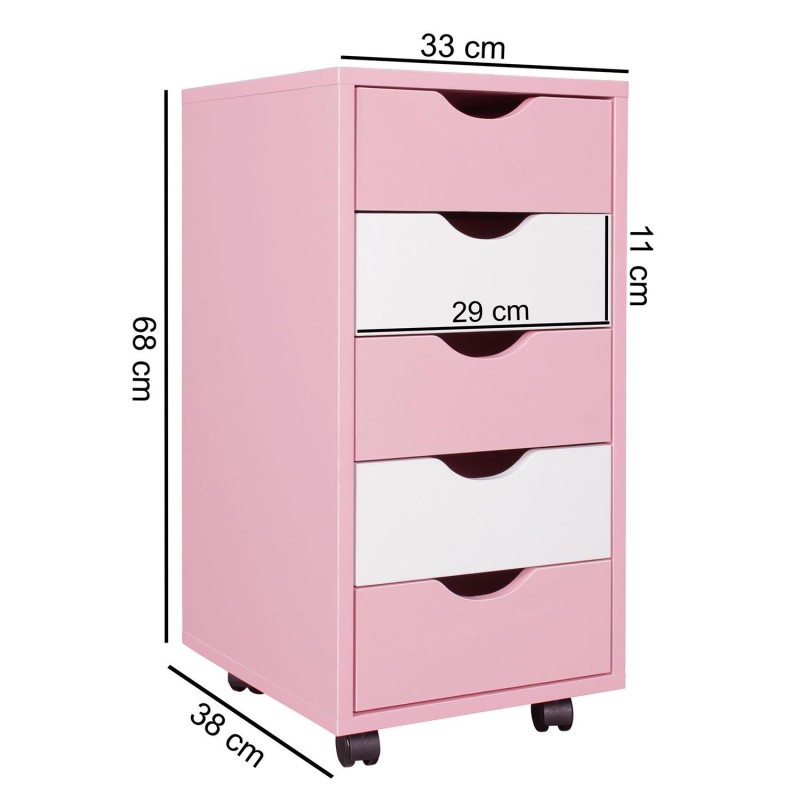 Archivador con Ruedas CLOVER, 5 Cajones, Color Blanco