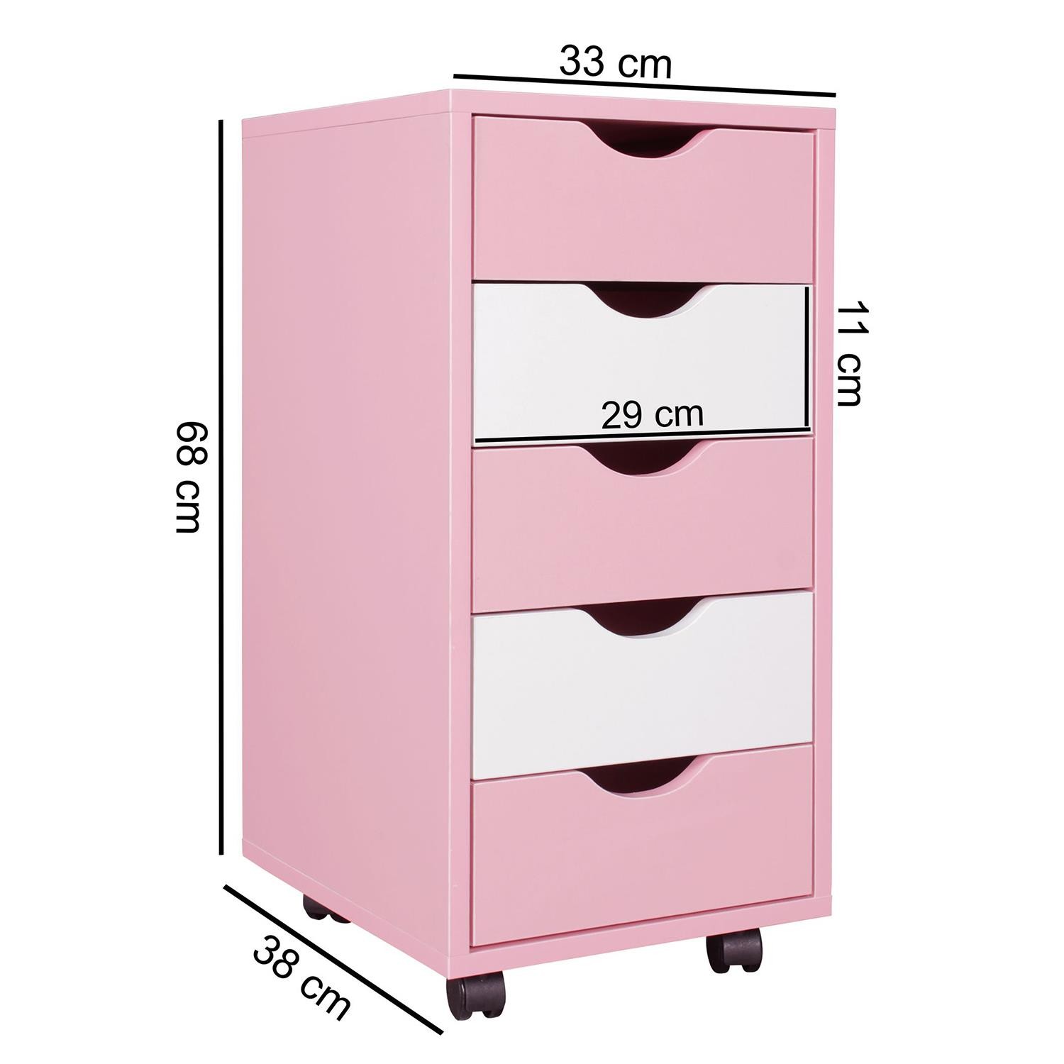 Archivador con Ruedas CLOVER, 5 Cajones, Dimensiones 33x38x68 cm, Color Blanco