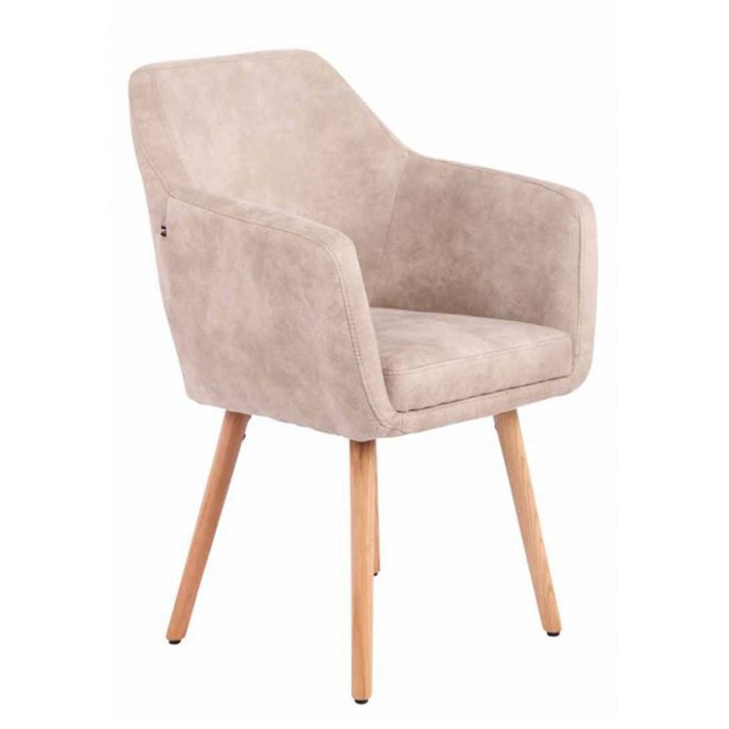 Silla de Confidente ALBERT, Madera Haya y Piel Marrón Camel